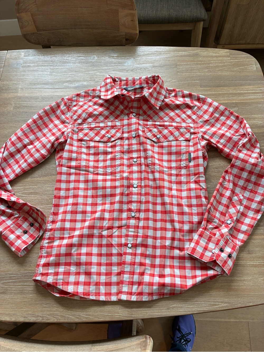 Stio Red and White Gingham Snap-Front Shirt
